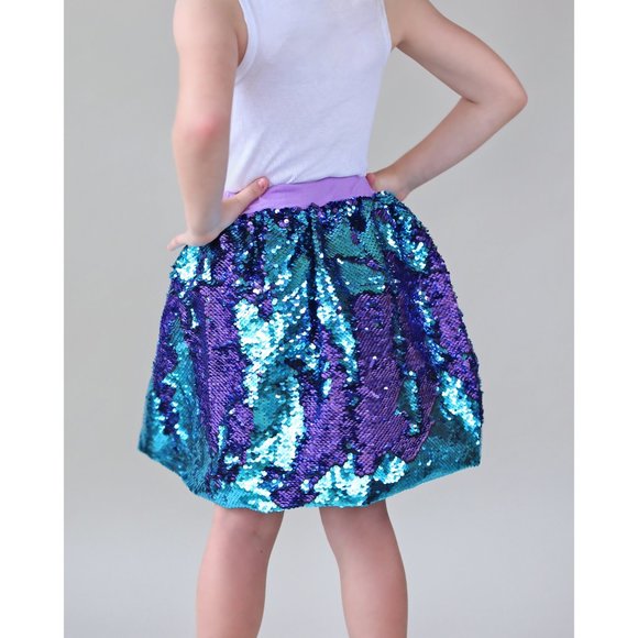 Aqua and Purple Flip Bubble Skirt - Aqua and Purple Skirt - Magic Sequin Skirt - Picture 5 of 6